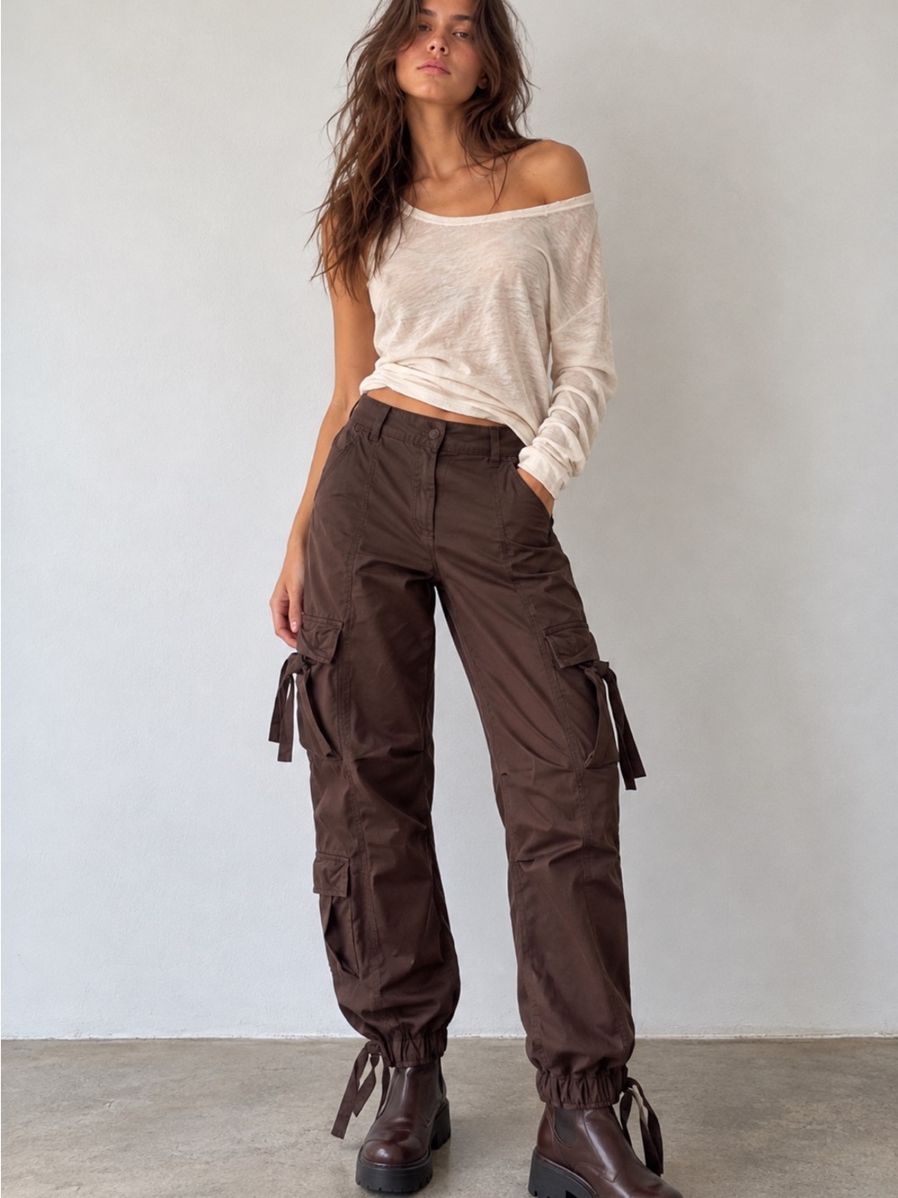 Whiteroom + Cactus XS Brown Parachute Cargo Pants Y2K Utility Streetwear